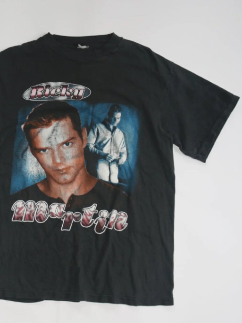 90s vintage ricky martin rap tee double sided all over graphics worn in